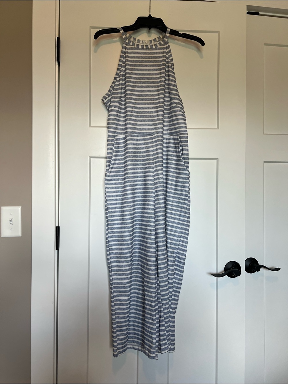 Striped Halter Cropped Jumpsuit in Blue and White